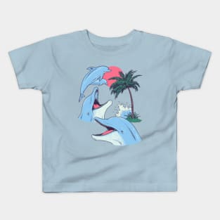 Four Dolphin Palm Tree Kids T-Shirt